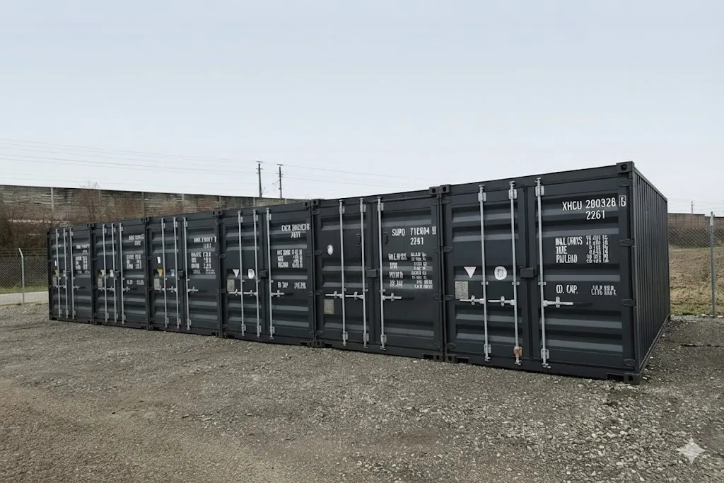 Reihe moderner dunkler Lagercontainer